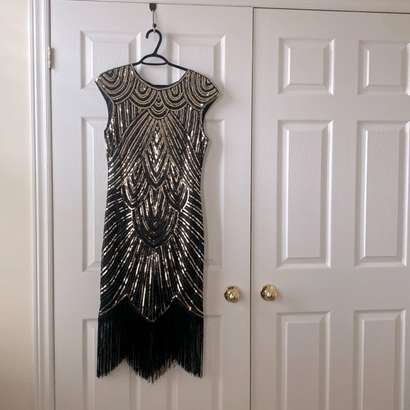 Great Gatsby gold and black art deco fringe dress - Picture 1 of 1